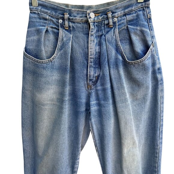 Freego Vintage 80s Womens High-Waisted Pleated Light Blue Worn Denim Jeans 28x31 - Picture 3 of 11